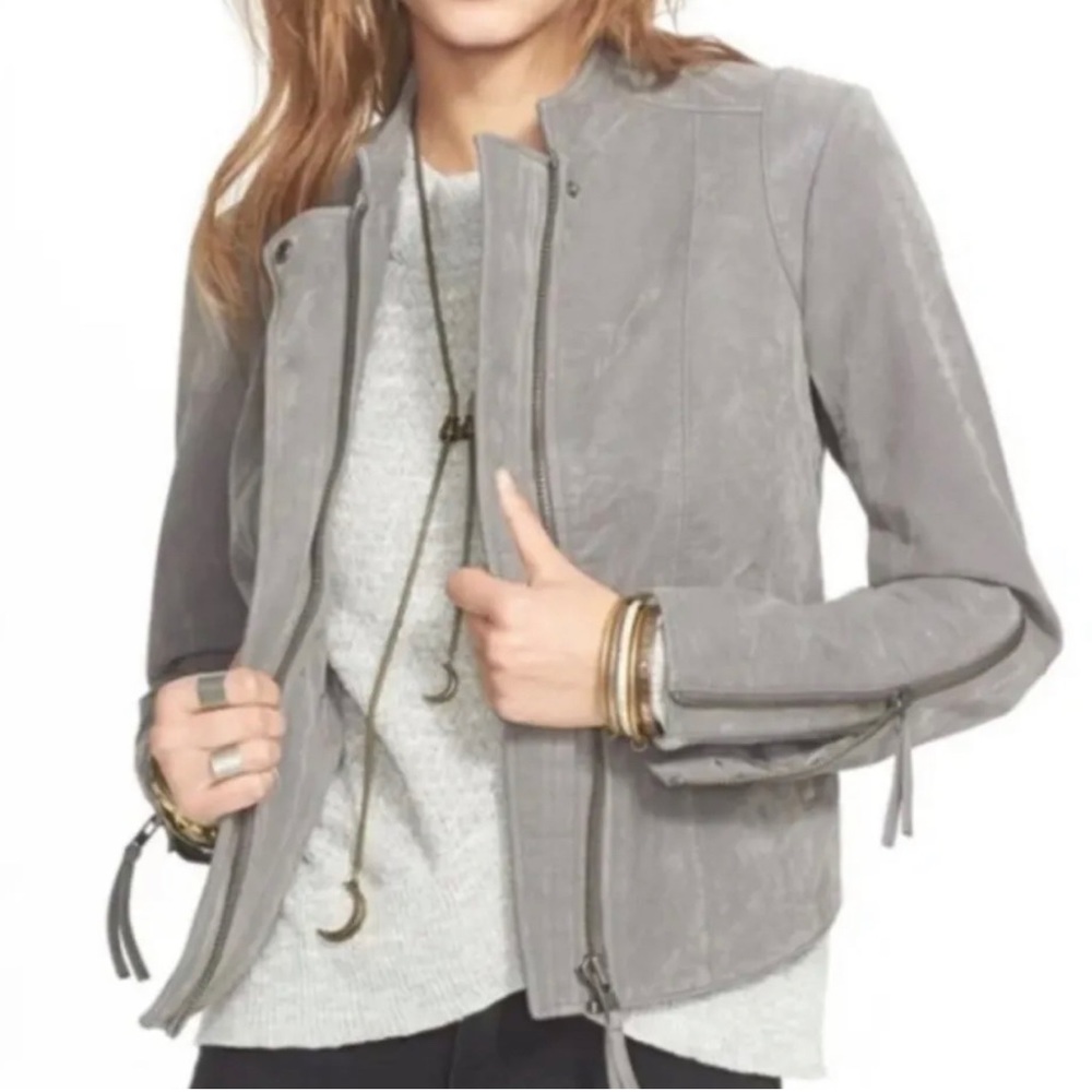 Free People Clean Vegan Faux Leather Moto Zip Jacket Size 0 Gray Biker